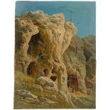 Blaschnik, Arthur: Felsgrotten auf Capri Felsgrotten auf Capri.  Öl auf Papier. 32,3 x 24,5 cm. Am