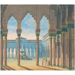 Deutsch: 19. Jh. Blick in den Patio de los Leones des Nasridenpalastes der Alhambra 19. Jh. Blick in