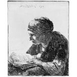 Rembrandt Harmensz. van Rijn: Die Lesende Die Lesende. Radierung. 12,5 x 10,1 cm. 1634. B. 345,