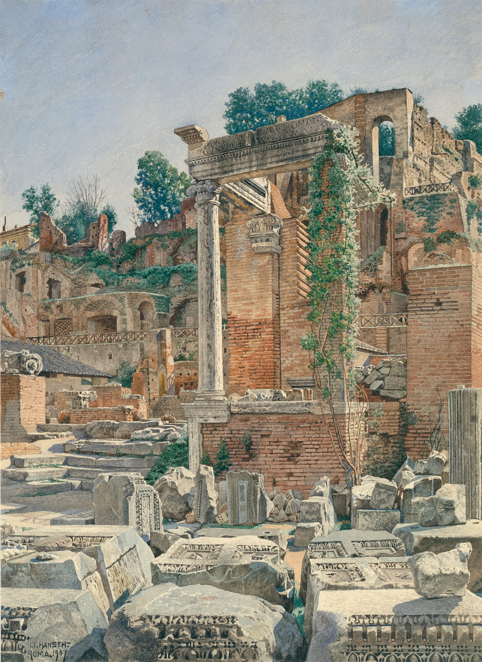 Hansen, Joseph Theodor: Partie im Forum Romanum Partie im Forum Romanum. Aquarell auf