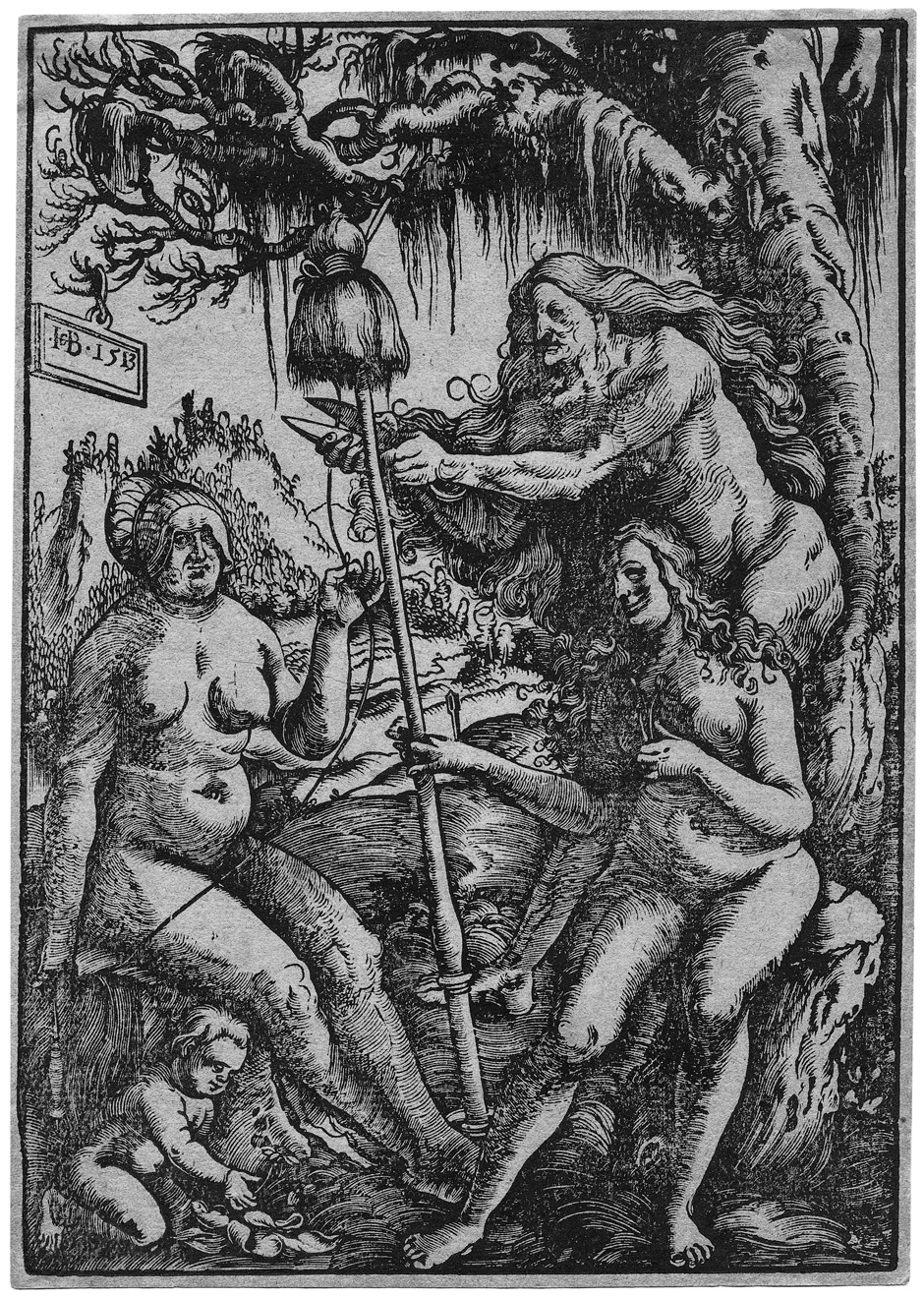 Baldung, Hans: Die drei Parzen Die drei Parzen. Holzschnitt auf bräunlichem Papier. 22 x 15,3 cm.