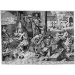 Bruegel, Pieter d. Ä. - nach: Der Alchemist nach. Der Alchemist. Kupferstich. 33,7 x 45,2 cm. (