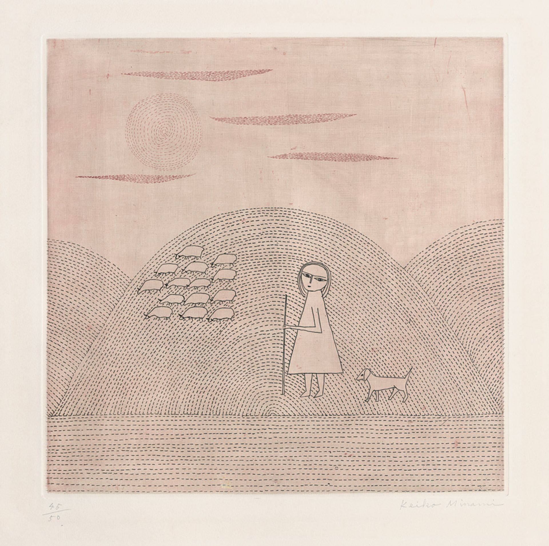 La petite Bergère (Young Shepherdess) Color etching with aquatint on Rives wove paper. 1957. 29,7