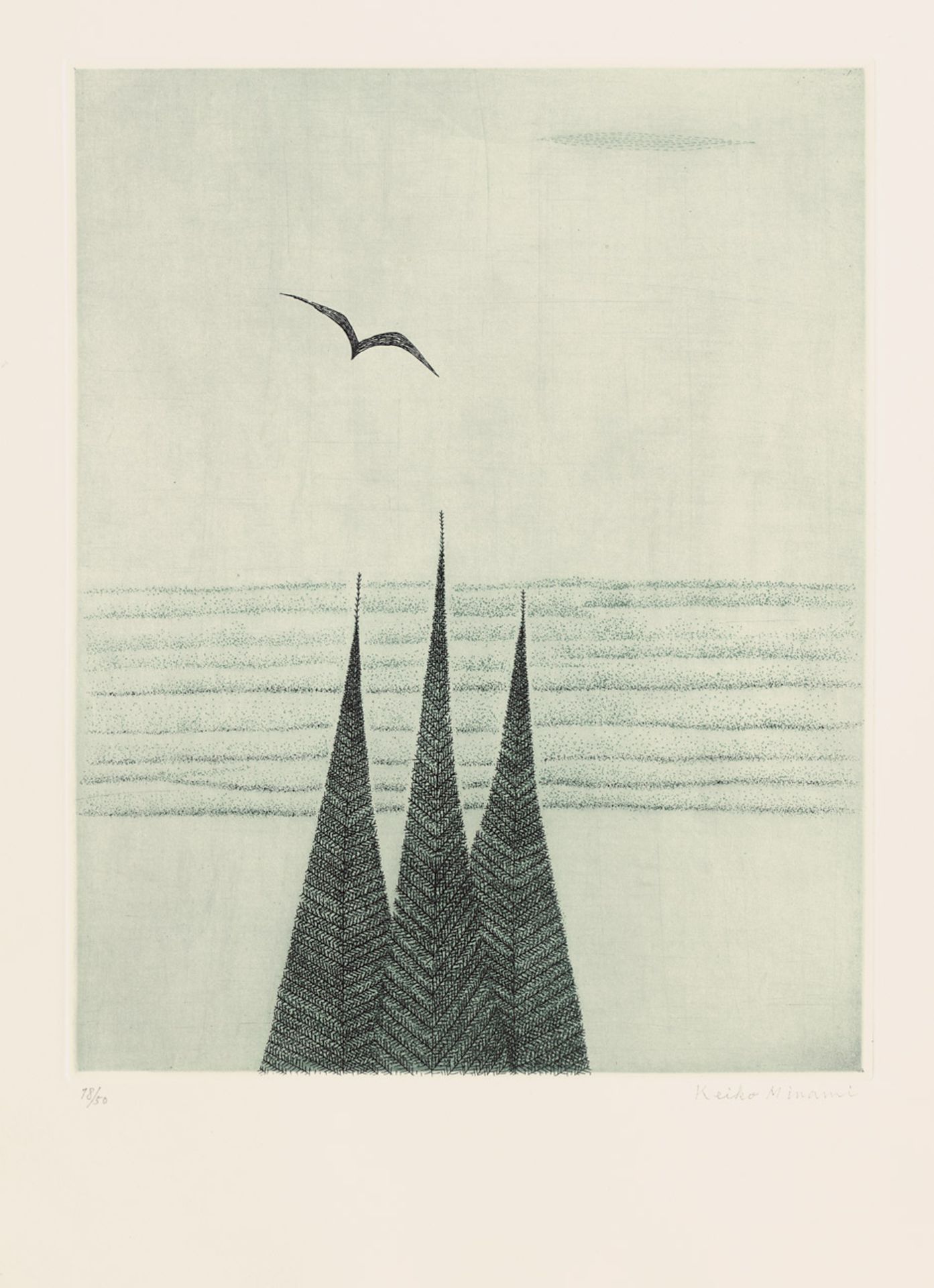 Trois Sapins (Three Fir Trees) Color etching with aquatint on Rives wove paper. 1958. 37,7 x 29,7 cm