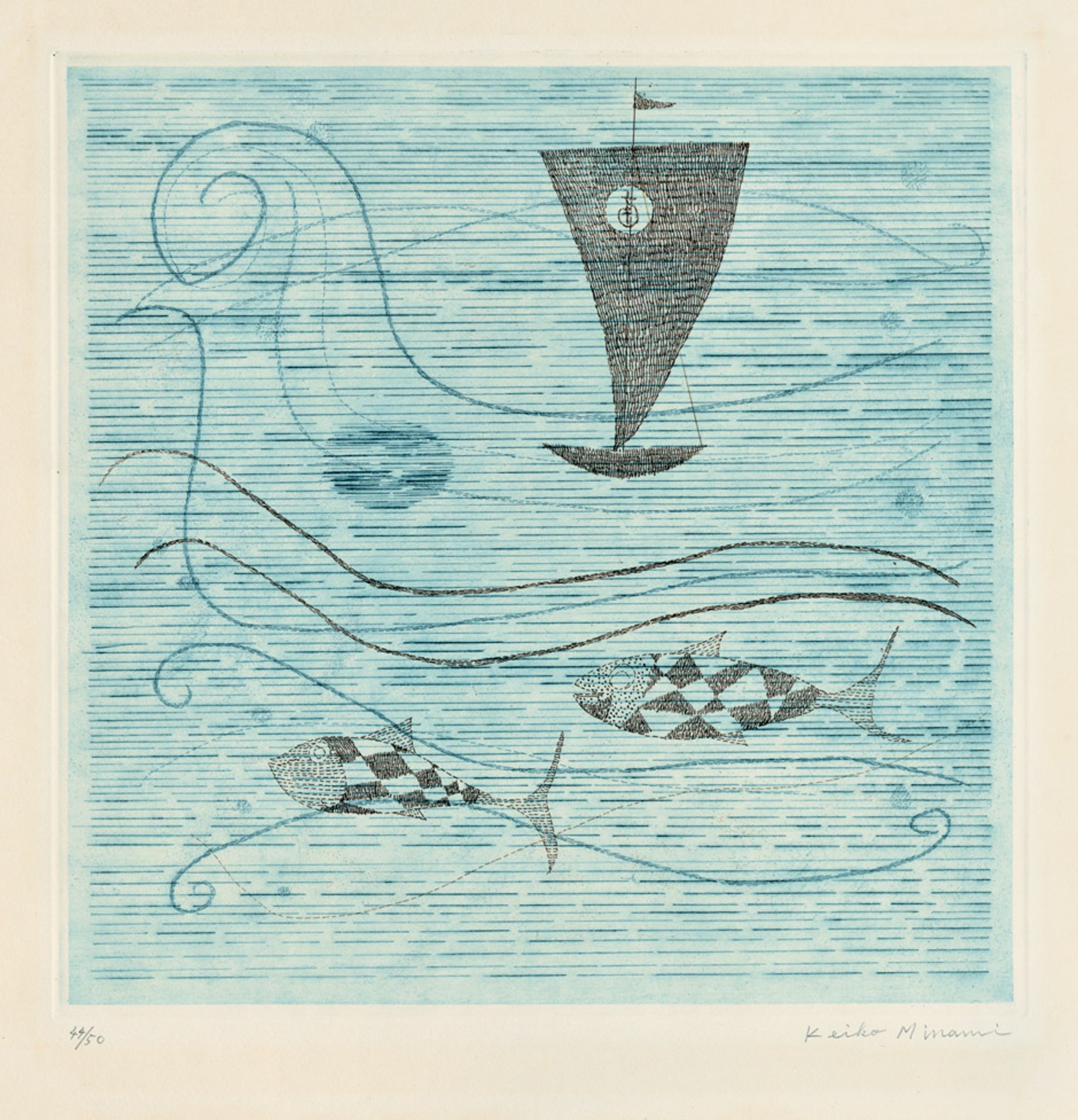 La Mer (The Sea) Color etching with aquatint on Rives wove paper. 1955. 29,7 x 29,7 cm (56,5 x 38