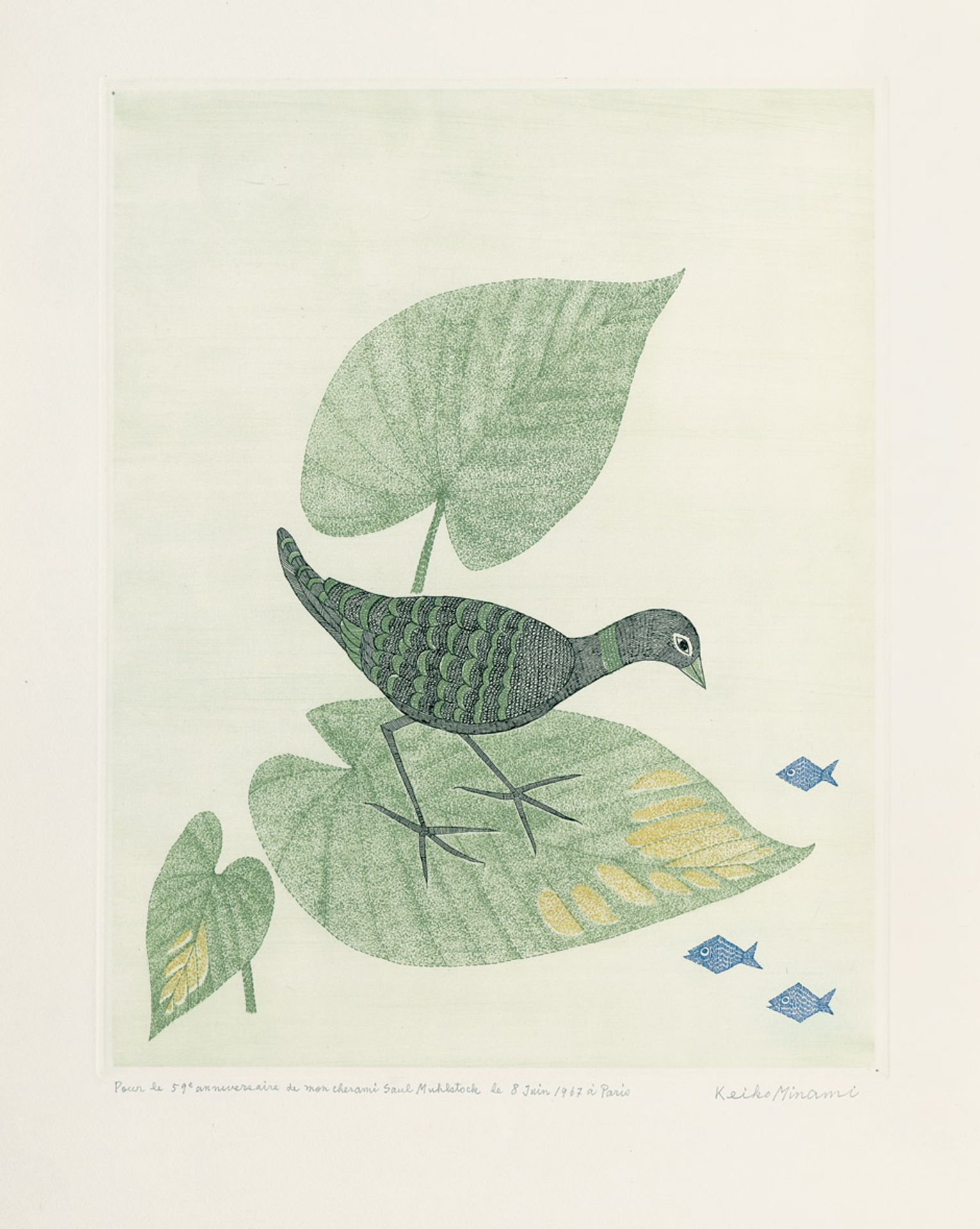 Poule d'Eau et Poissons (Moorhen and Fish) Color etching with aquatint on Rives wove paper. 1966/67.