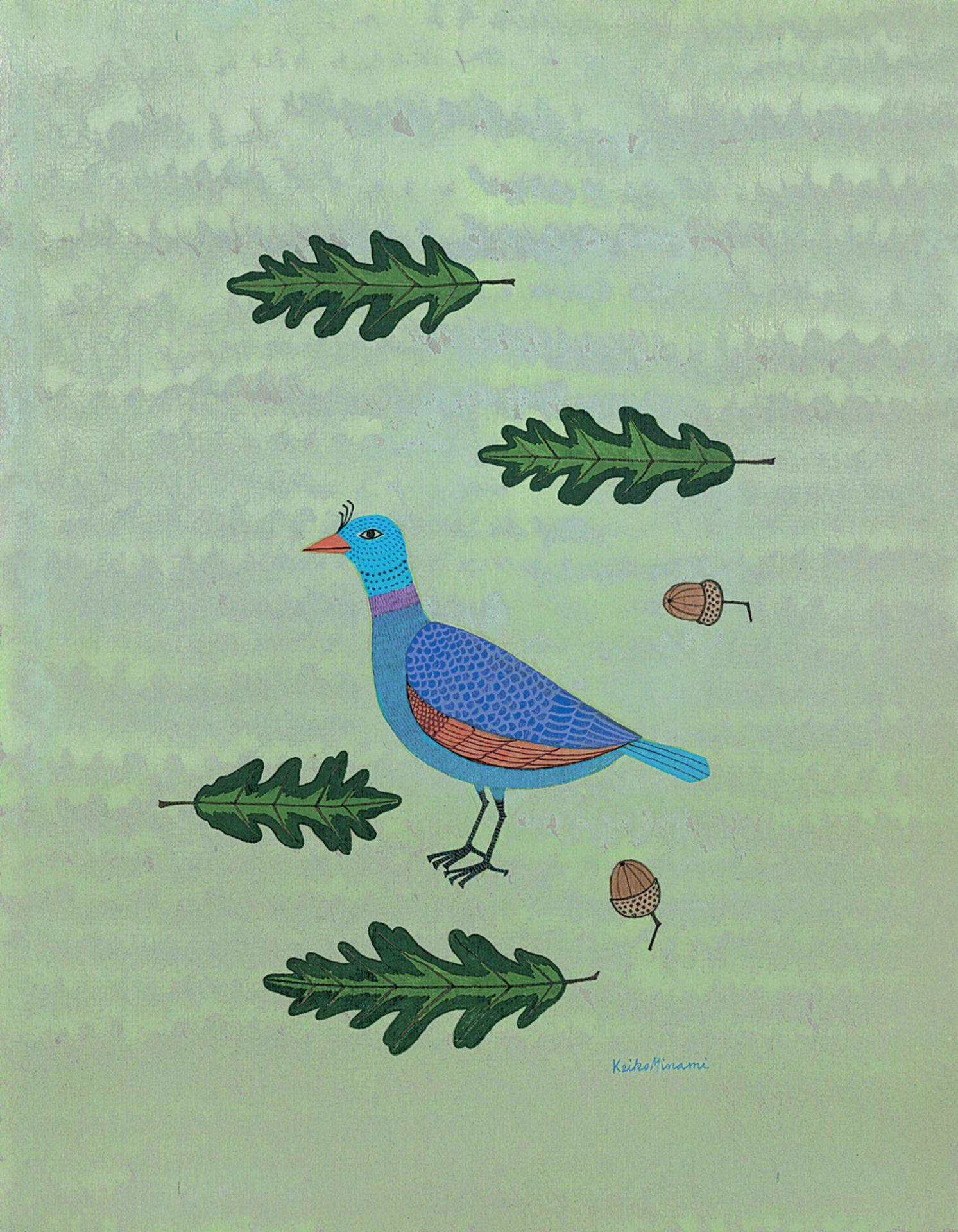 Pigeon et Glands (Pigeon and Acorns) Watercolor on greenish wove paper. Ca. 1962. 41 x 32 cm. Signed