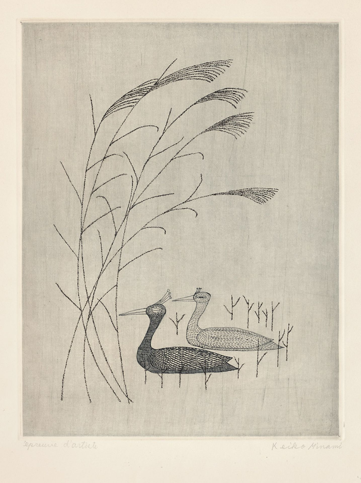 L'Herbe et les deux Oiseaux (Grass and two Birds) Etching with aquatint and soft-ground etching on