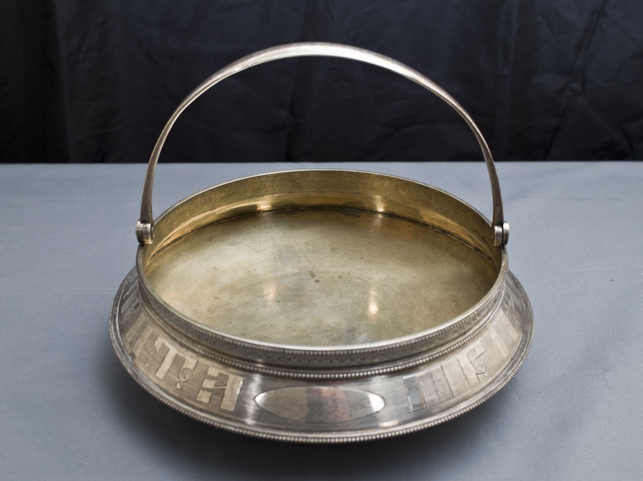 Russian hallmarked silver swing-handled cake basket