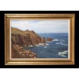 An oil on canvas coastal view signed H Gibbs 1902. 63cmx 91.5cm A fine oil on canvas depicting