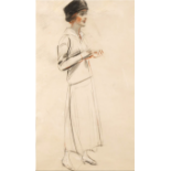 An early C20th crayon on paper of a Lady ‘Jeune femme debout’ By Paul Cesar Hellou glazed and framed