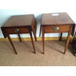 A pair of Georgian oak dwarf bedside Pembroke tables with side drawers on tapered supports.H69cm x