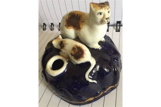 A collection of three English porcelain C19th figure groups one of child riding pony, cat group - Image 4 of 6