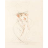 An Early C20th Crayon on paper ‘Jeune femme au chapeau’ by Paul Cesar Helleu ( 1859-1927)