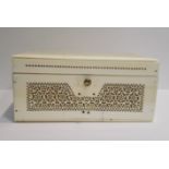 A C19th Indian ivory fine elaborate pierced casket/box with intricate openwork detailing, L11.5cm