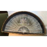 A beautiful pair of late C19th framed Belle Époque mother of pearl and lace fans with pensive maiden