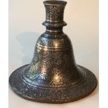 A C19th Indian Bidriware hookah base with copper and silver inlay with repeating floral and