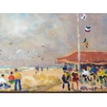 An oil of canvas of a beach scene, Jacque Bouyssau (1926-1997)‘Plage’ H37cm W43cm