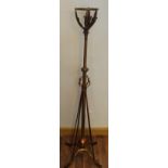 An early C20th brass telescopic adjustable copper standard oil lamp in the Art Nouveau manner by