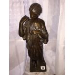 An early C20th bronze statue of a robed standing maiden in the classical style stamped Ron Sauvage