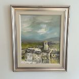 An acrylic on canvas of a Swiss view, signed J Huguenin H66cm W56cm