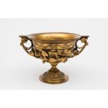 A gilt metal two-handled vase: of campan