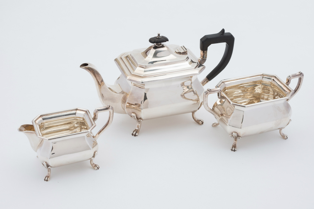 A George V  silver three-piece tea servi