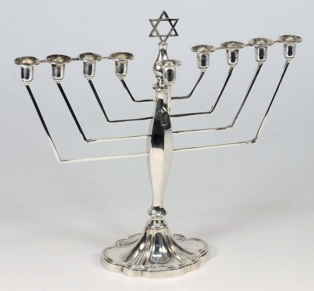 An Elizabeth II silver Menorah, maker AS