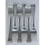 Six George III silver table forks, vario