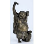 A cast bronze figure of Hotei: standing