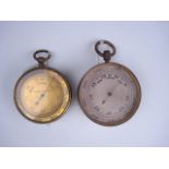 Two brass pocket barometers:, one with s
