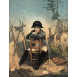 Napoleon seated, a hand-coloured aquatin