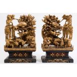 A pair of Chinese carved giltwood temple