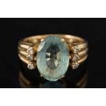 An aquamarine and diamond ring:, the cen