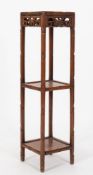 A Chinese carved hardwood square three-t