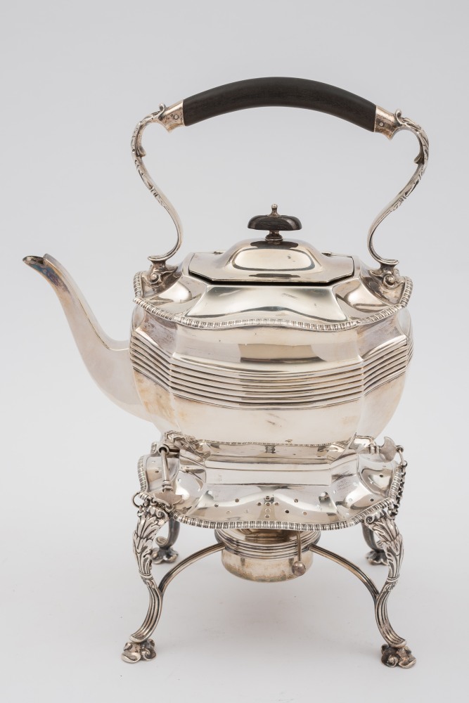 An Edward VII silver tea kettle, stand a
