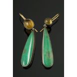 A pair of chrysoprase and citrine drop e