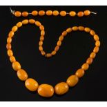 A graduated amber bead single string nec