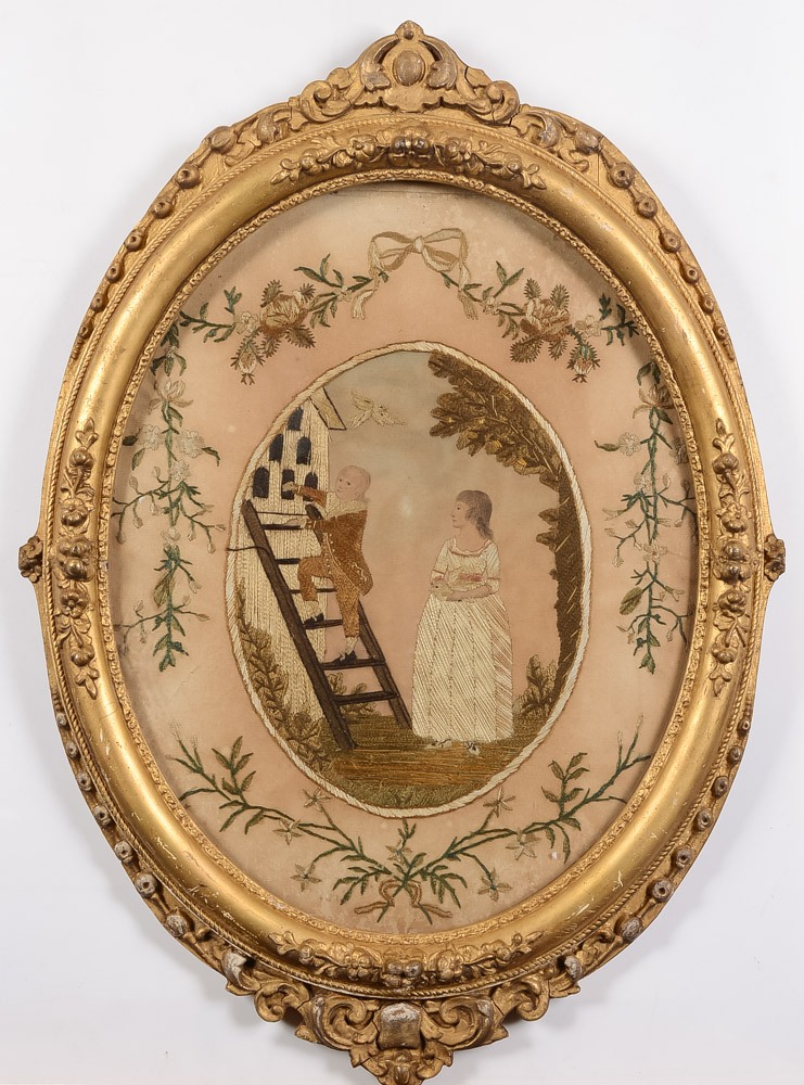 A Regency silkwork picture:  depicting c - Image 2 of 2