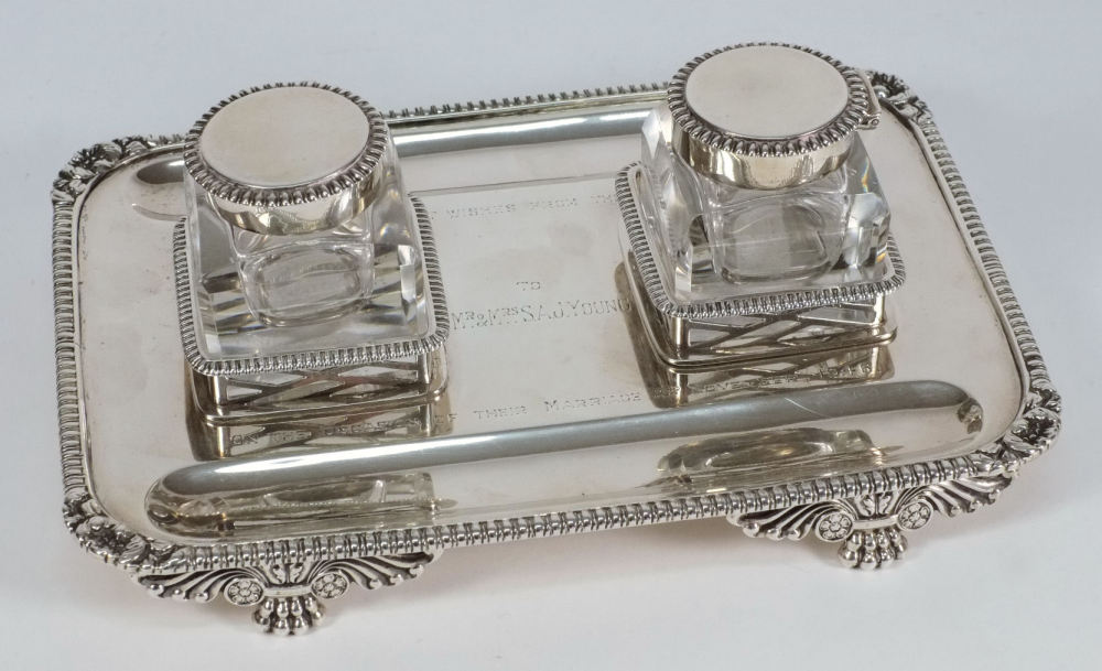 A Victorian silver inkstand, maker Edwar