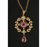 A late 19th century gold, pink tourmalin