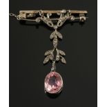 A pink tourmaline and diamond pendant br