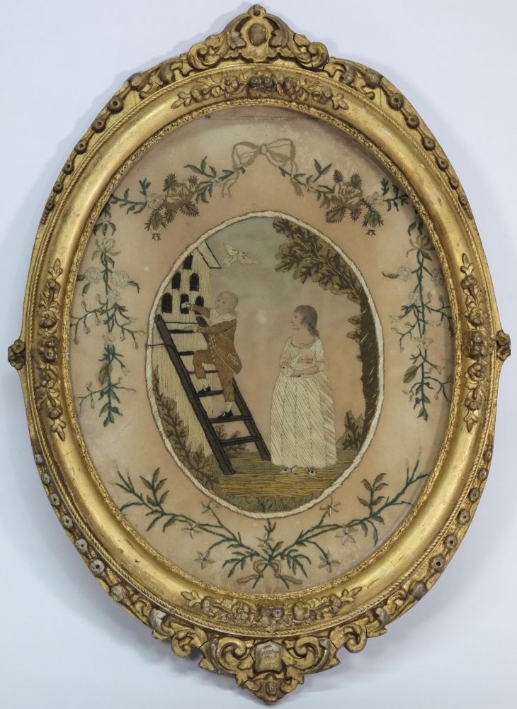 A Regency silkwork picture:  depicting c