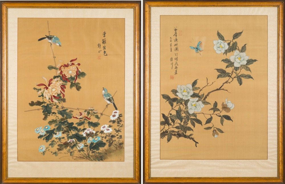 A pair of Chinese watercolours on silk: