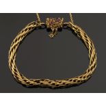 A gold, bracelet: of textured and plain,