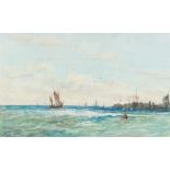 Richmond W Markes [19/20th Century]-
Shipping off a harbour:-
signed with initials
watercolour
21.