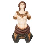 A 20th century half length figurehead of Boudicca:, painted face with gold band to hair,