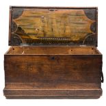 A 19th century American teak and hand decorated sailor's sea chest:,  of tapering form,