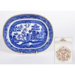An Allen Line blue and white Willow pattern dish by Ashworth Brothers, Staffordshire:,