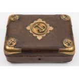 A 19th century continental Naval leather and brass case:,